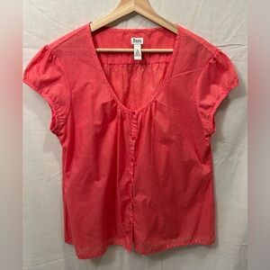 Bass Coral Pink Short Sleeve Button-Front Blouse